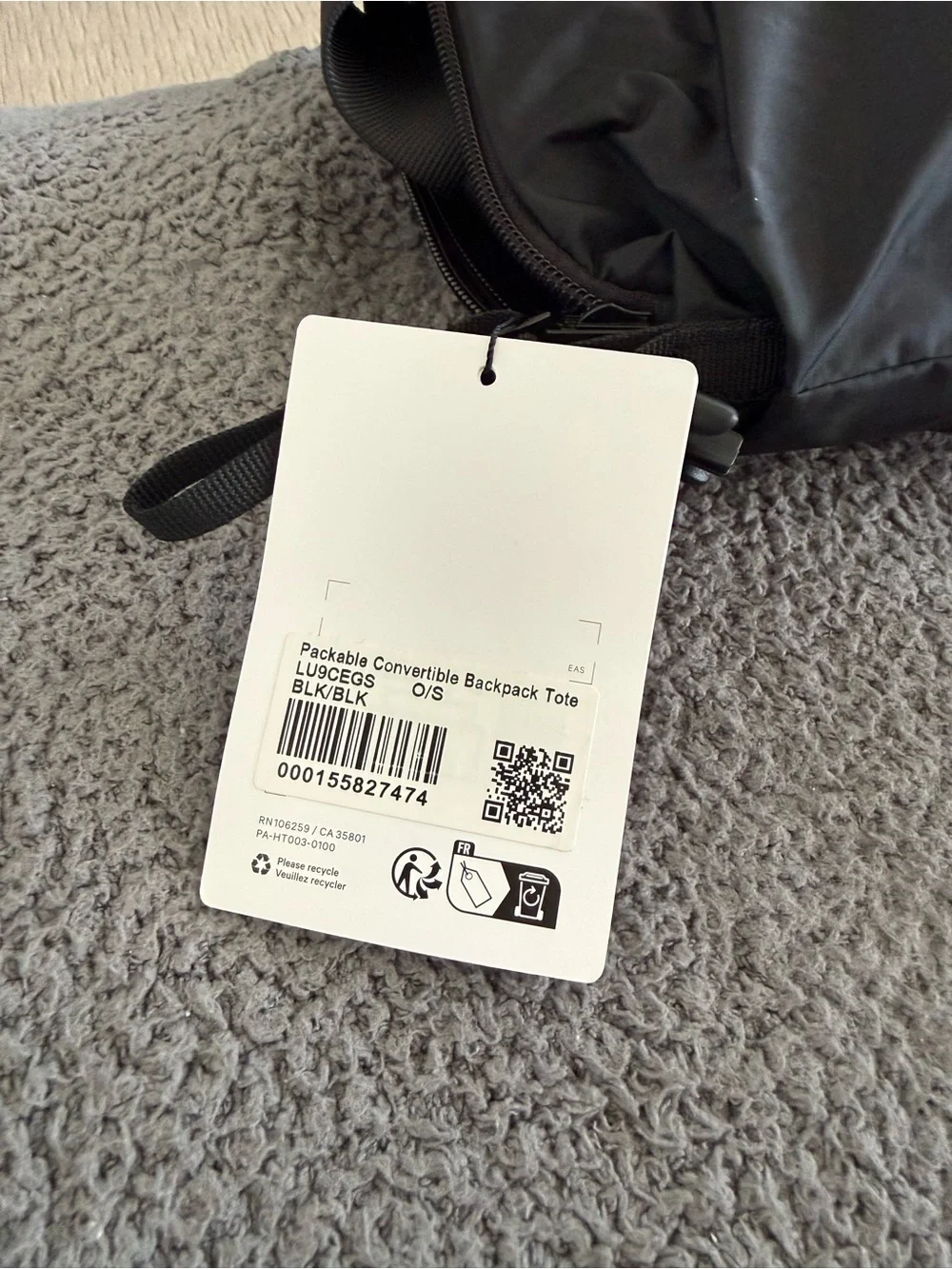 NWT - lululemon athletica packable convertible backpack tote